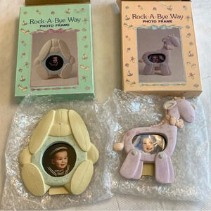 New! Vintage Pair Papel Ceramic Baby Child Photo Frames 3x3 & 2x3 Bunny Giraffe